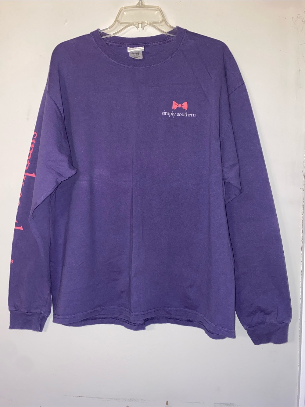 Simply Southern Purple Long Sleeve Tee with Pink Bow Chest Logo